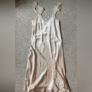 Pink K Lace Silk Midi Slip Dress